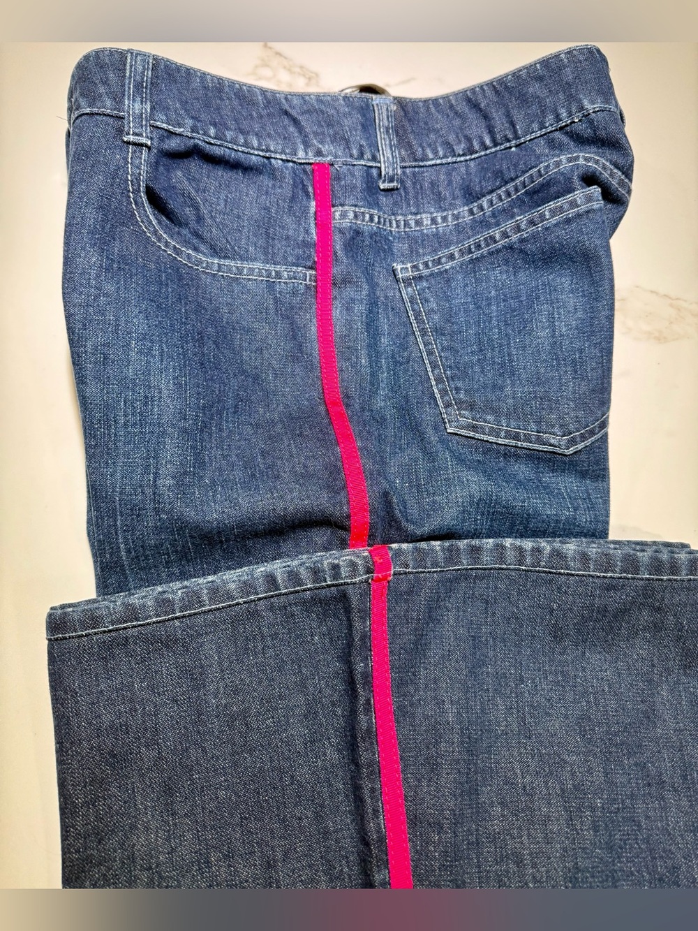 STELLA McCartney Dark Blue Denim Jeans with Pink Ribbon Accent, Size 28 - Picture 12 of 14